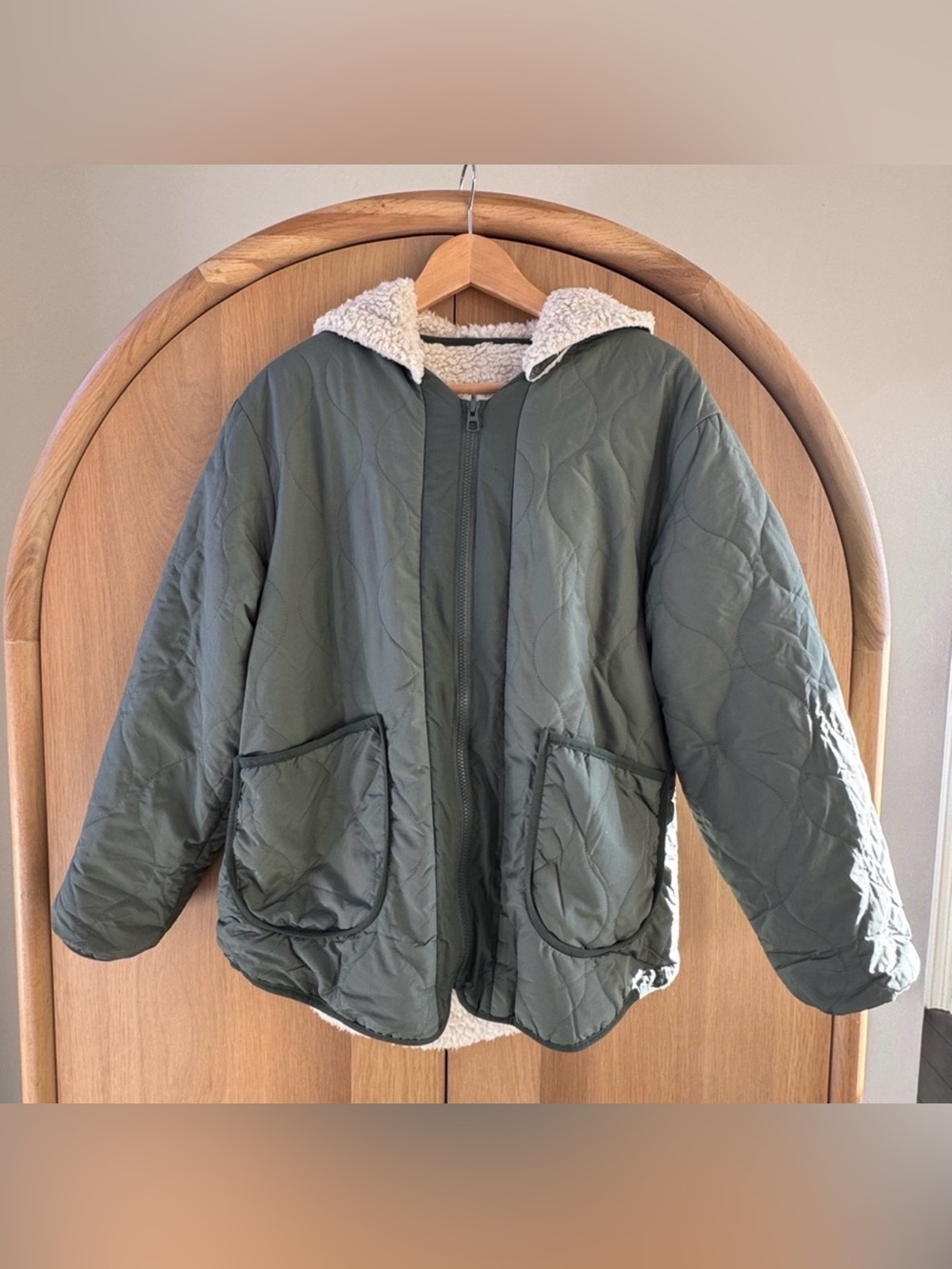 Stitch + Feather Quilted Liner Green Hooded Jacket Size M/L
